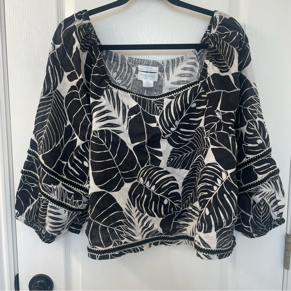 Cynthia Rowley Monochrome Leaf Print Blouse